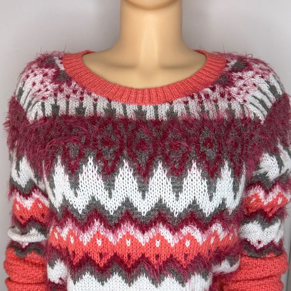 Mossimo Coral & Berry Fair Isle Sweater – Women’s Small - Picture 3 of 14
